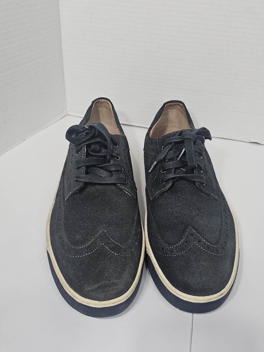 Men's Blue Suede Wingtip Derby Shoes - Casual Lace-Up Sz 10 Academy Preppy